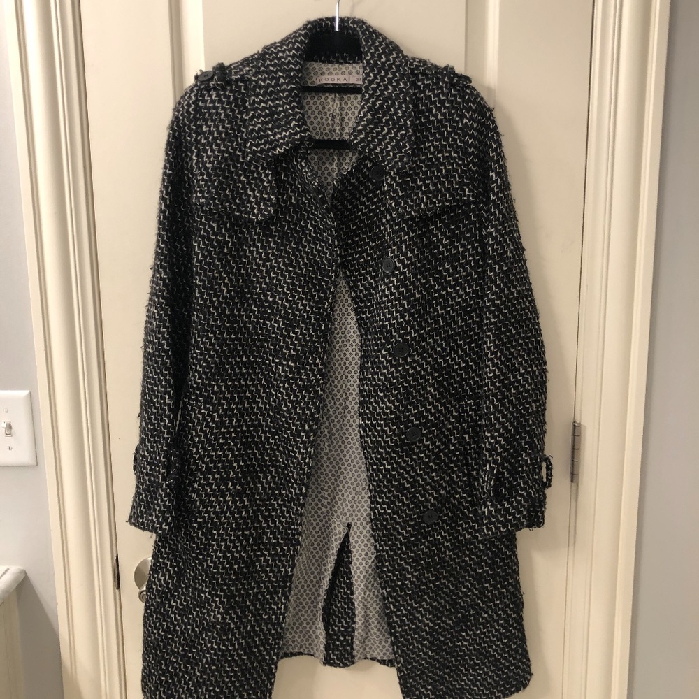 Kookai black and white wool trench coat size 34